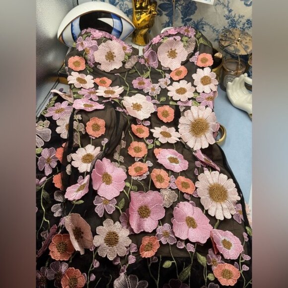 🆕 BRONX & BANCO 🧿 NWOT Jasmine Floral-Appliqued Gown, Black Multi - SzXS US 2 - Picture 14 of 16
